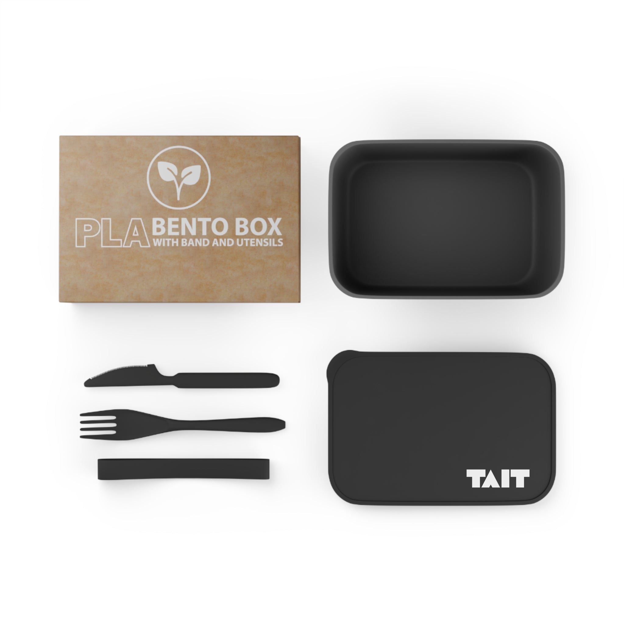 PLA Bento Box Lunch Container with Band & Utensils — Eco-Friendly Reusable Meal Box